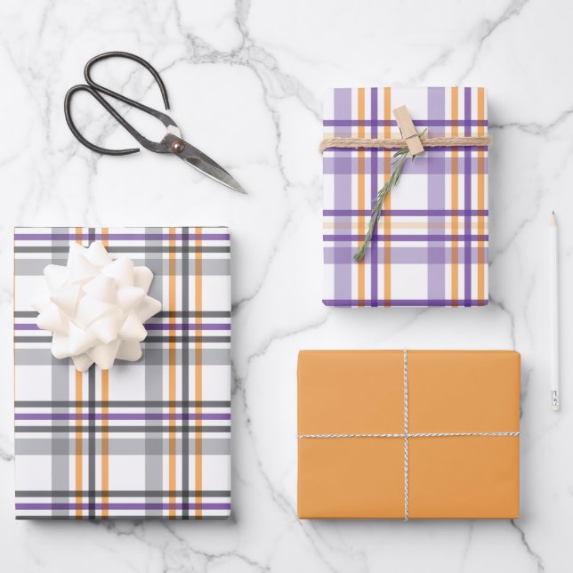 Striped Halloween Black Purple Orange  Wrapping Paper Sheets (Front)