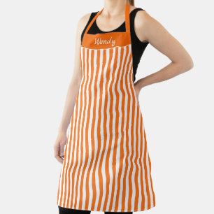 Striped Halloween Orange and White Pattern Apron