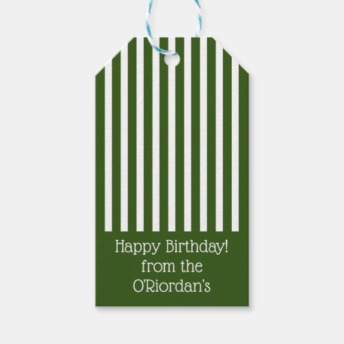Striped Happy Birthday White  Green Color 325513 Gift Tags