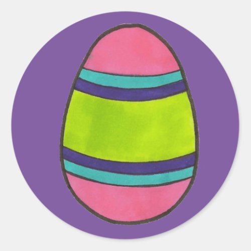Striped Happy Easter Basket Egg Hunt Painted Egg Classic Round Sticker