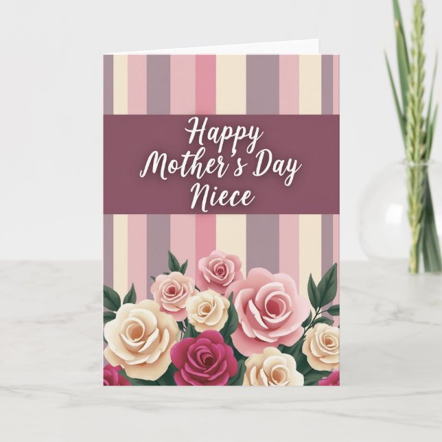 Striped Happy Mothers Day Niece Card (Front)