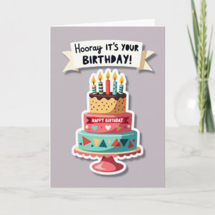 Striped Happy Tiered Cake Card