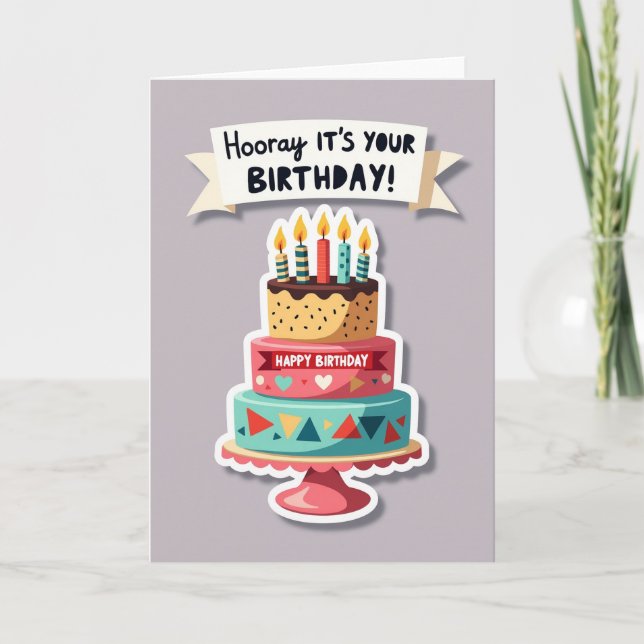 Striped Happy Tiered Cake Card (Front)