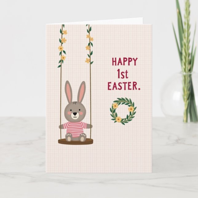 Striped Hare Easter First Year Card (Front)