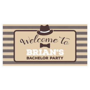 Striped Hat and Bow Tie Bachelor Party Banner