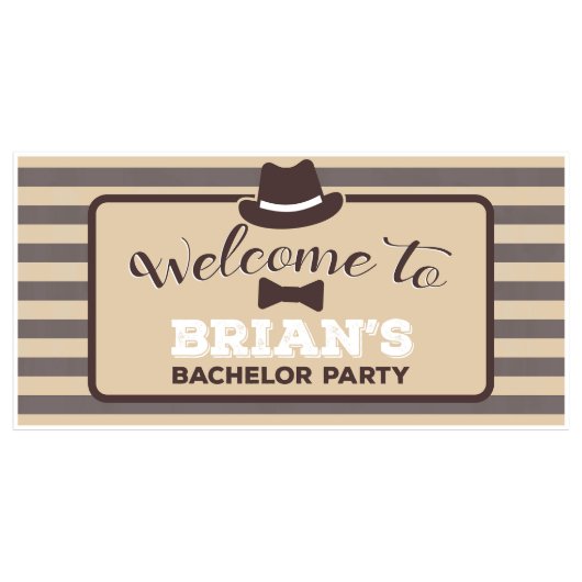 Striped Hat and Bow Tie Bachelor Party Banner (Front)