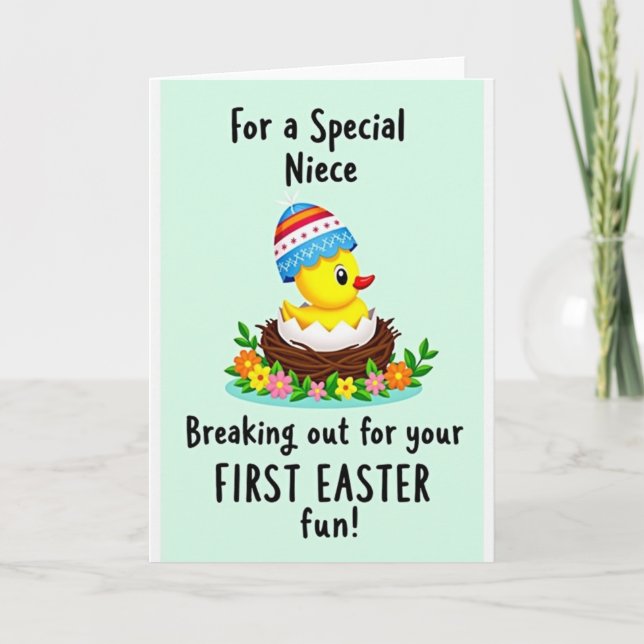 Striped Hat Bird Spring Card (Front)