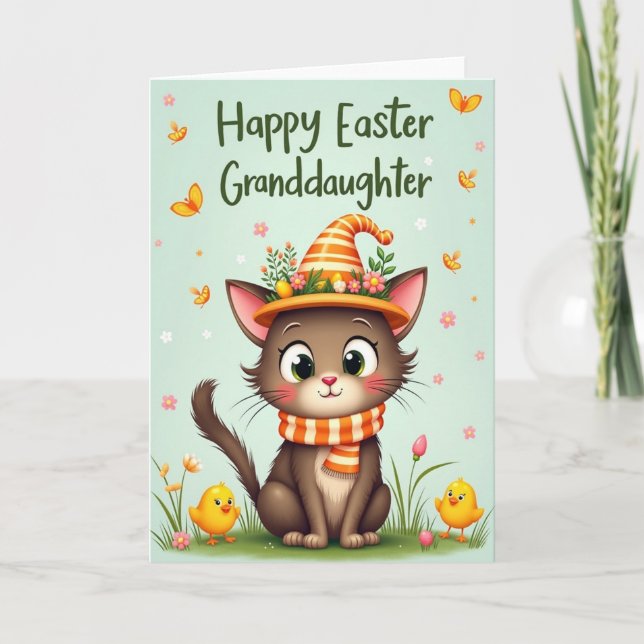 Striped Hat Feline Friend Card (Front)