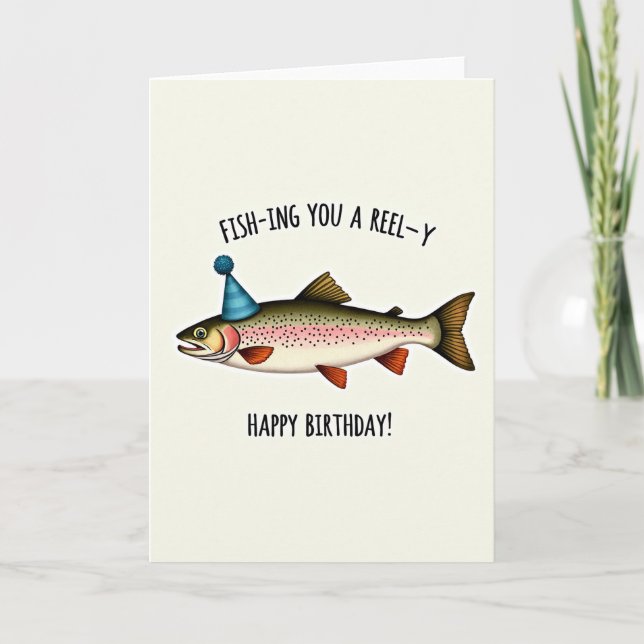 Striped Hat Fish Birthday Card (Front)