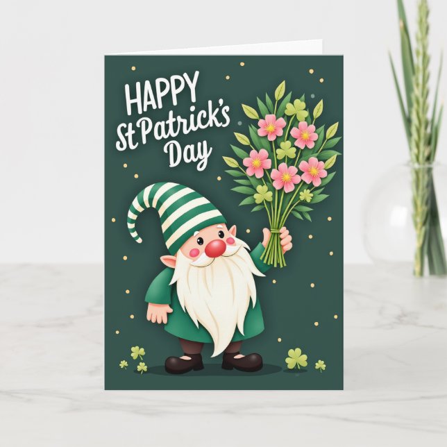 Striped Hat Gnome St Patricks Card (Front)