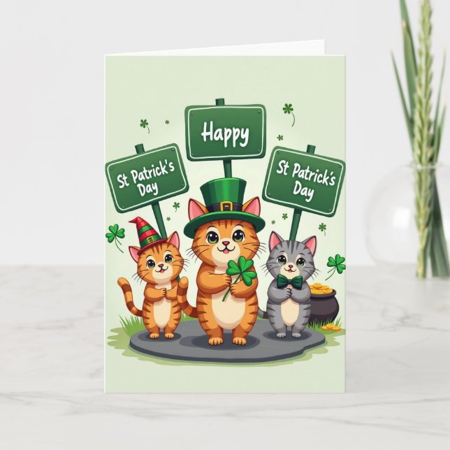 Striped Hats Cats St Patricks Card (Front)