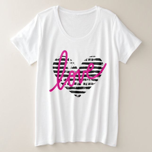 Striped Heart Love Design Plus Size T-Shirt (Design Front)