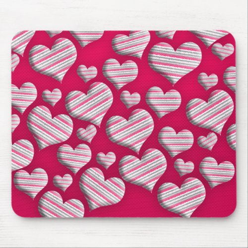 Striped Hearts Hot Pink Fun Pattern Epic Design Mouse Pad