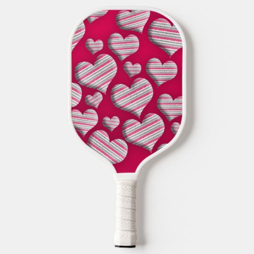 Striped Hearts Hot Pink Fun Pattern Wild Design Pickleball Paddle