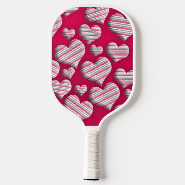 Striped Hearts Hot Pink Fun Pattern Wild Design Pickleball Paddle (Back)