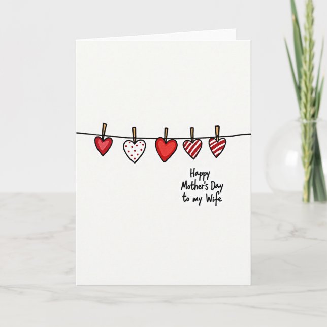 Striped Hearts Mothers Day Wife Card (Front)