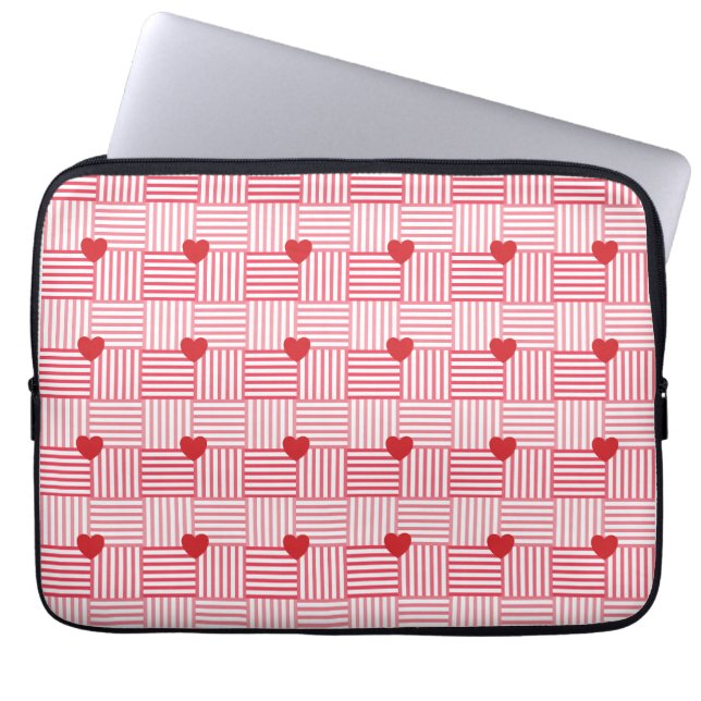 Striped Hearts Patchwork Pattern  Laptop Sleeve (Front)