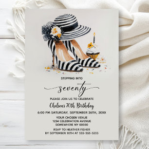 Striped High Heel Shoes 70th Birthday Invitation