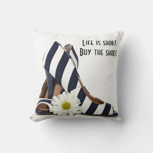 striped high heels with daisy throw pillow