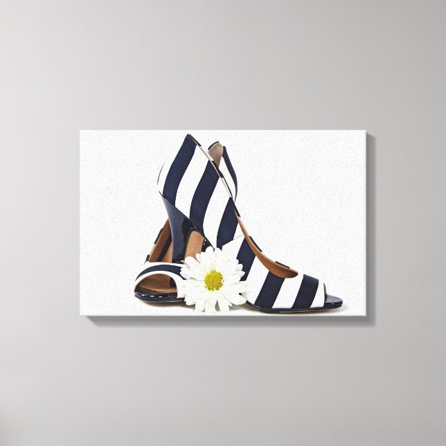striped high heels with white daisy canvas print (Front)