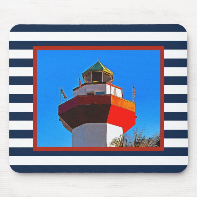 Striped Hilton Head Island Harbor Town Lighthouse Mouse Pad (Front)