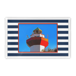 Striped Hilton Head Island Harbour Town Lighthouse Acrylic Tray
