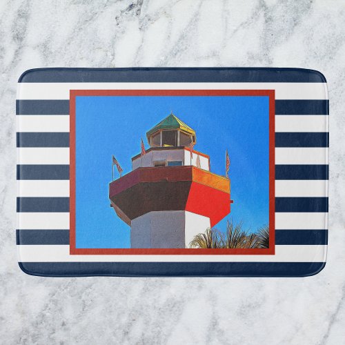 Striped Hilton Head Island Harbour Town Lighthouse Bath Mat