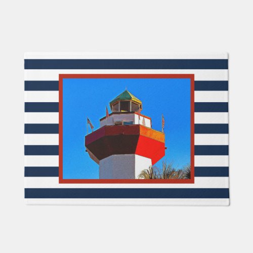 Striped Hilton Head Island Harbour Town Lighthouse Doormat