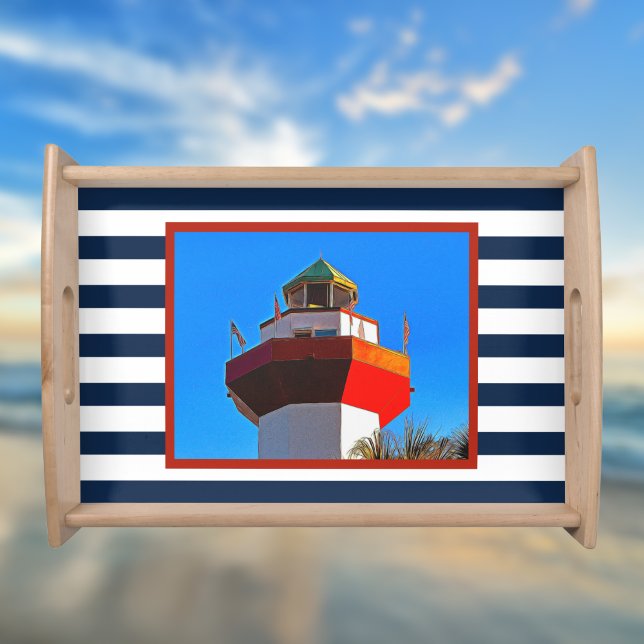 Striped Hilton Head Island Harbour Town Lighthouse Serving Tray (Creator Uploaded)