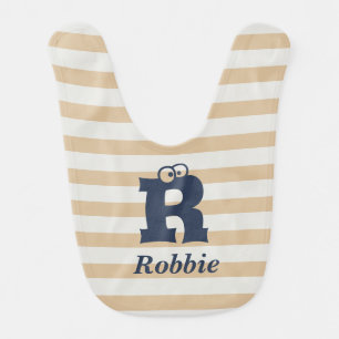 Striped Horizontal Pattern Cute Monogram  Baby Bib