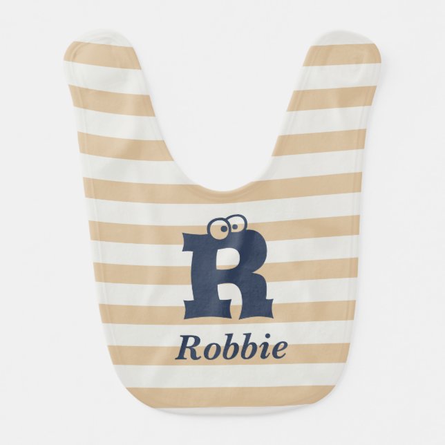 Striped Horizontal Pattern Cute Monogram  Baby Bib (Front)