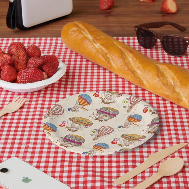 Striped Hot Air Balloons Paper Plates (Creator Uploaded)
