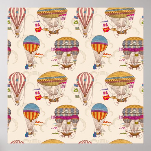 Striped Hot Air Balloons Poster