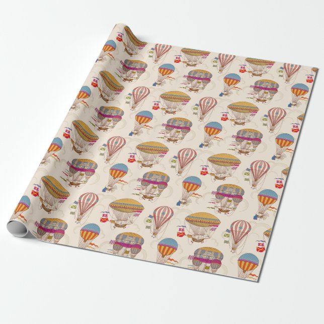 Striped Hot Air Balloons Wrapping Paper (Unrolled)