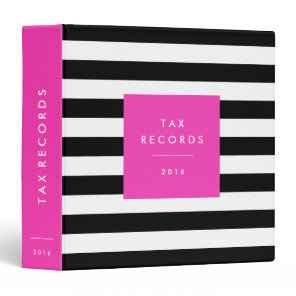 Striped Hot Pink Tax Records 3 Ring Binder