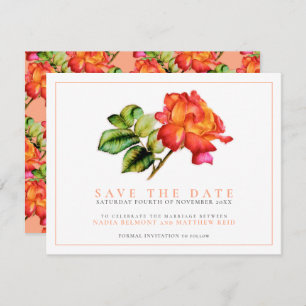 Striped hybrid tea rose watercolor orange wedding save the date