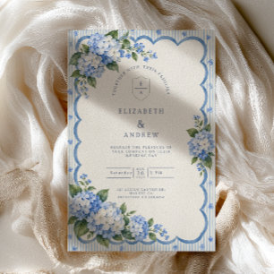 Striped Hydrangea Scalloped Wedding Invitation
