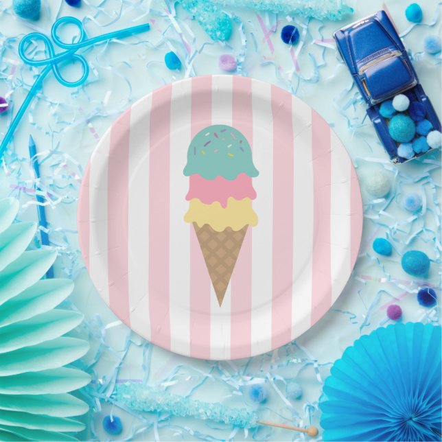 Striped Ice Cream Cone Paper Plates (Party)