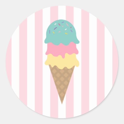 Striped Ice Cream Cone Round Sticker