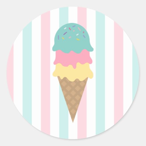 Striped Ice Cream Cone Round Sticker 2