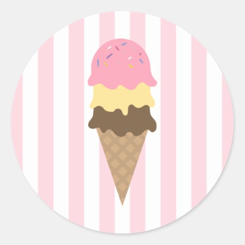Striped Ice Cream Cone Round Sticker 5