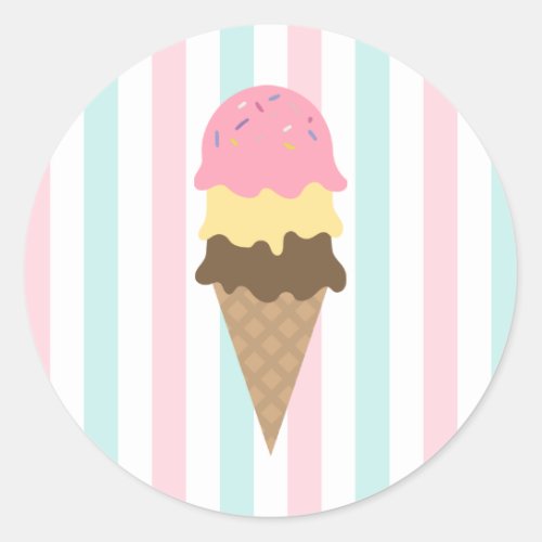 Striped Ice Cream Cone Round Sticker 6