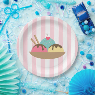 Striped Ice Cream Sundae Paper Plates