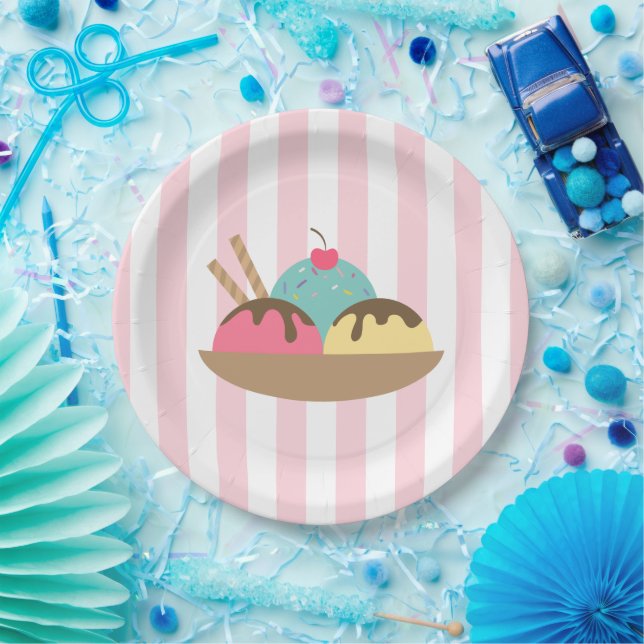 Striped Ice Cream Sundae Paper Plates (Party)