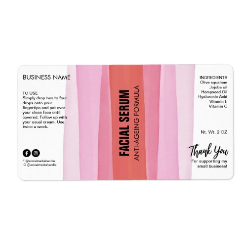 Striped Ink Pink Dropper Bottle Serum Labels