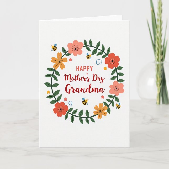 Striped Insect Floral Grandma Card (Front)