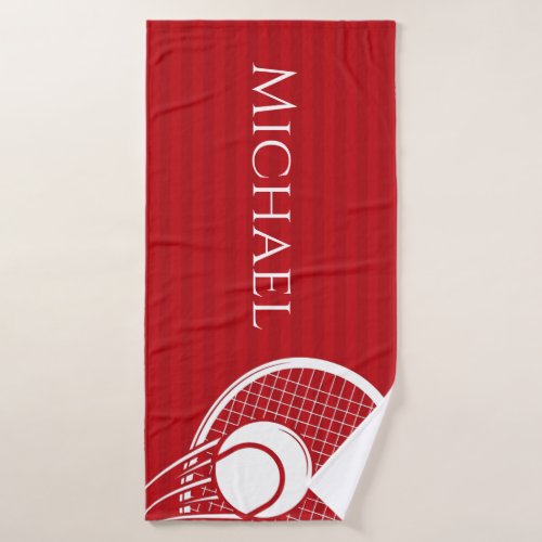 Striped Intense Red Tennis Racket  Ball Elegant Bath Towel