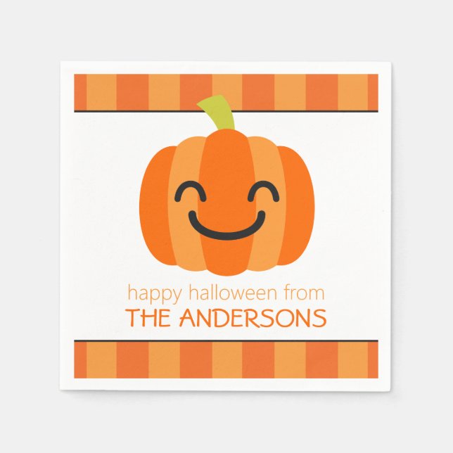 Striped Jack o Lantern Personalized Party Napkins (Front)