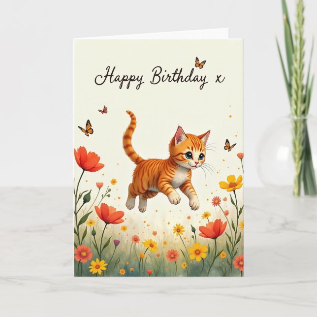 Striped Kitten Birthday Card (Front)
