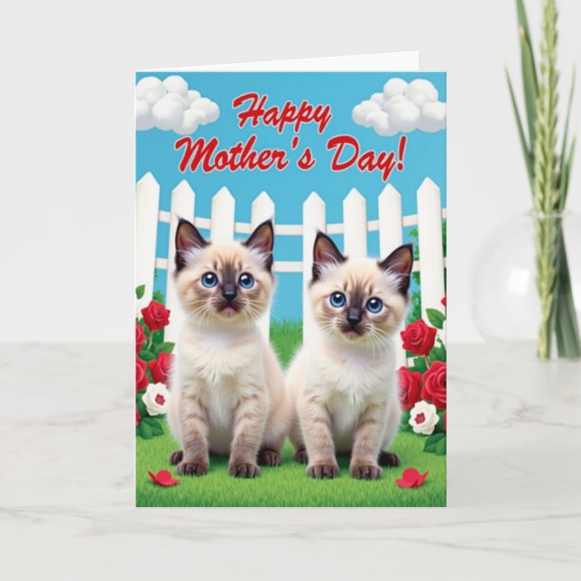 Striped Kitten Garden Scene Card (Front)